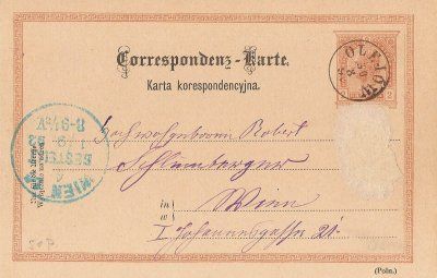 Olejw Karta Korespondencyjna 1892 awers