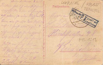 Olejw pocztwka Feldpost 1918 rewers